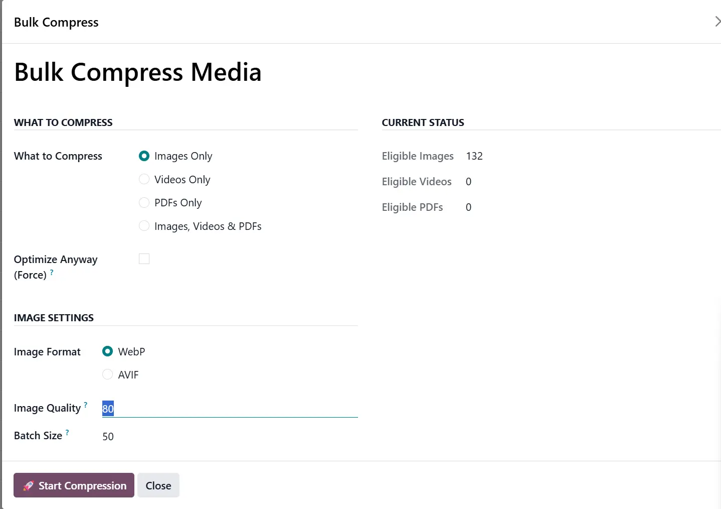 Odoo Media Compressor Screenshot