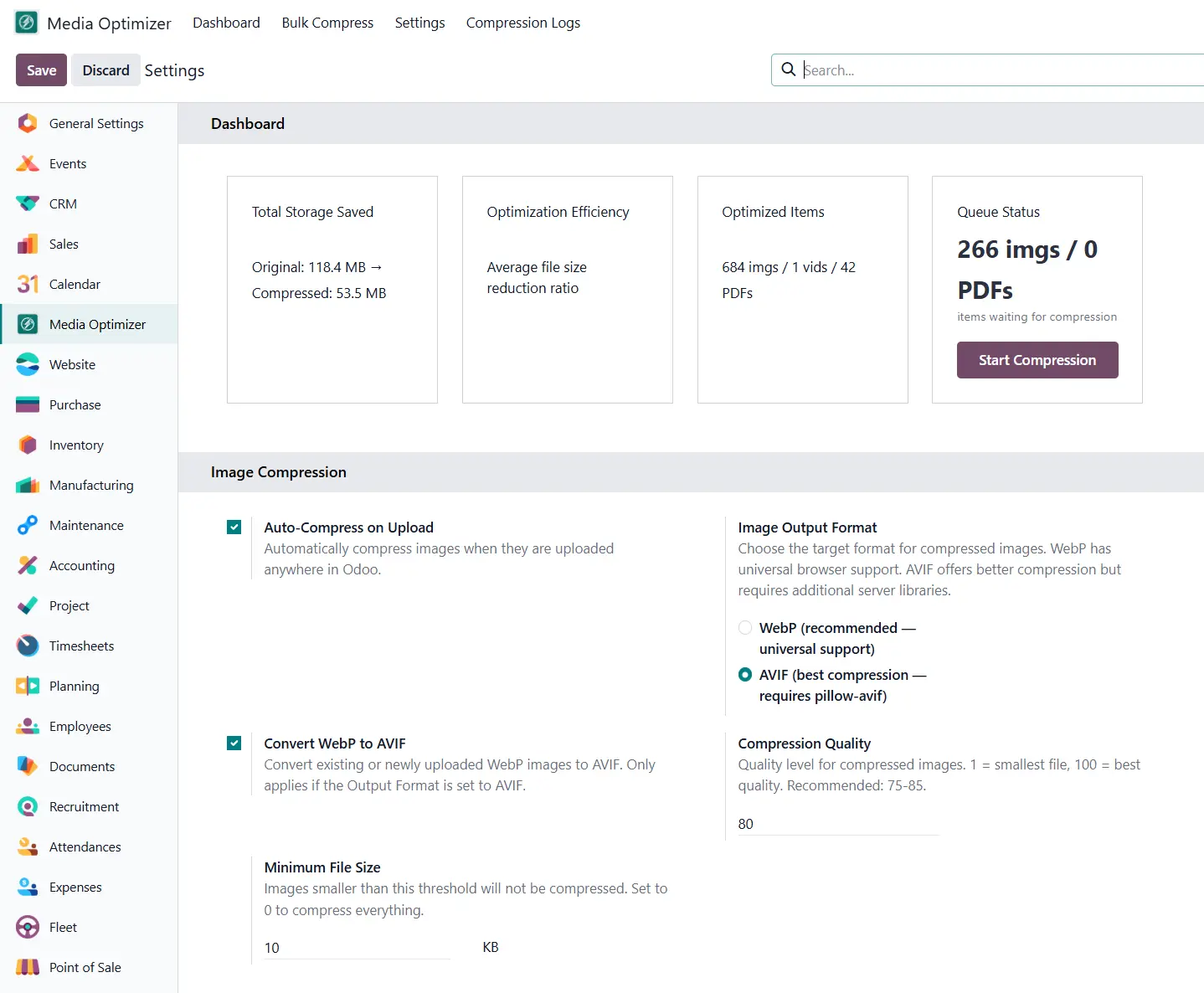 Odoo Media Compressor Screenshot