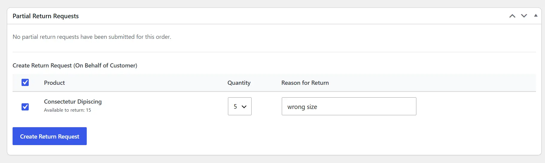 Bespoke Partial Returns Manager Screenshot