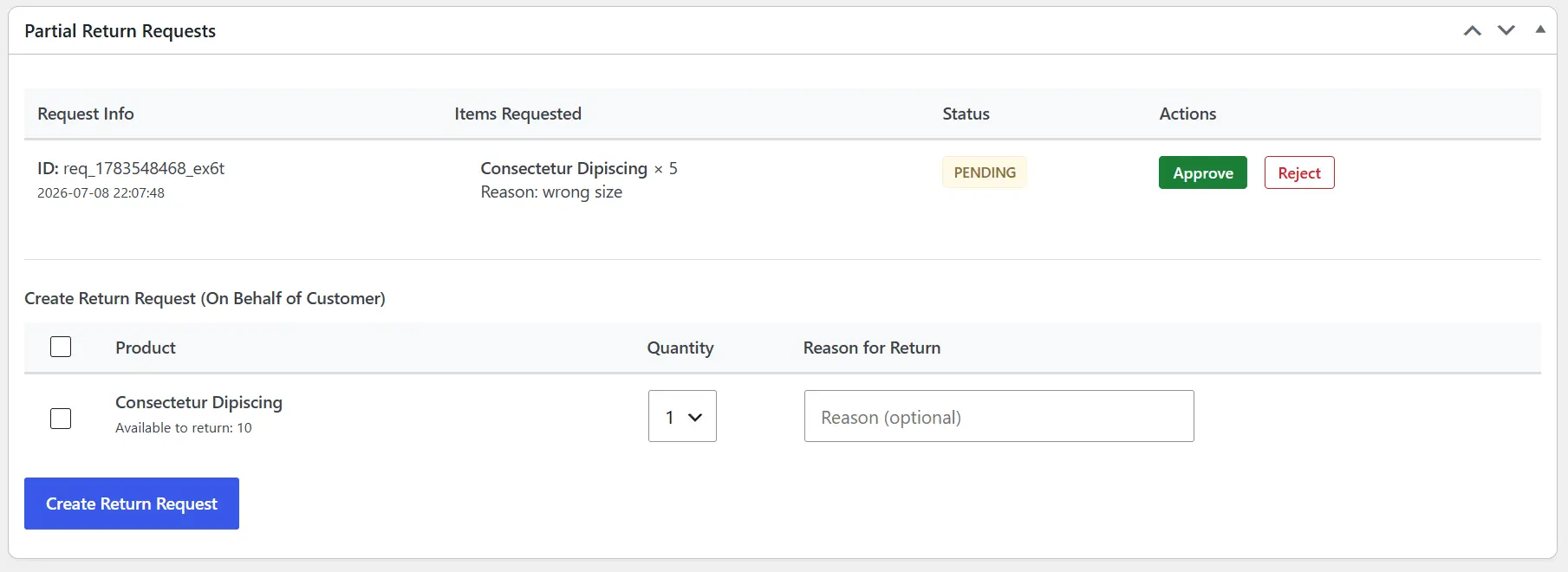 Bespoke Partial Returns Manager Screenshot