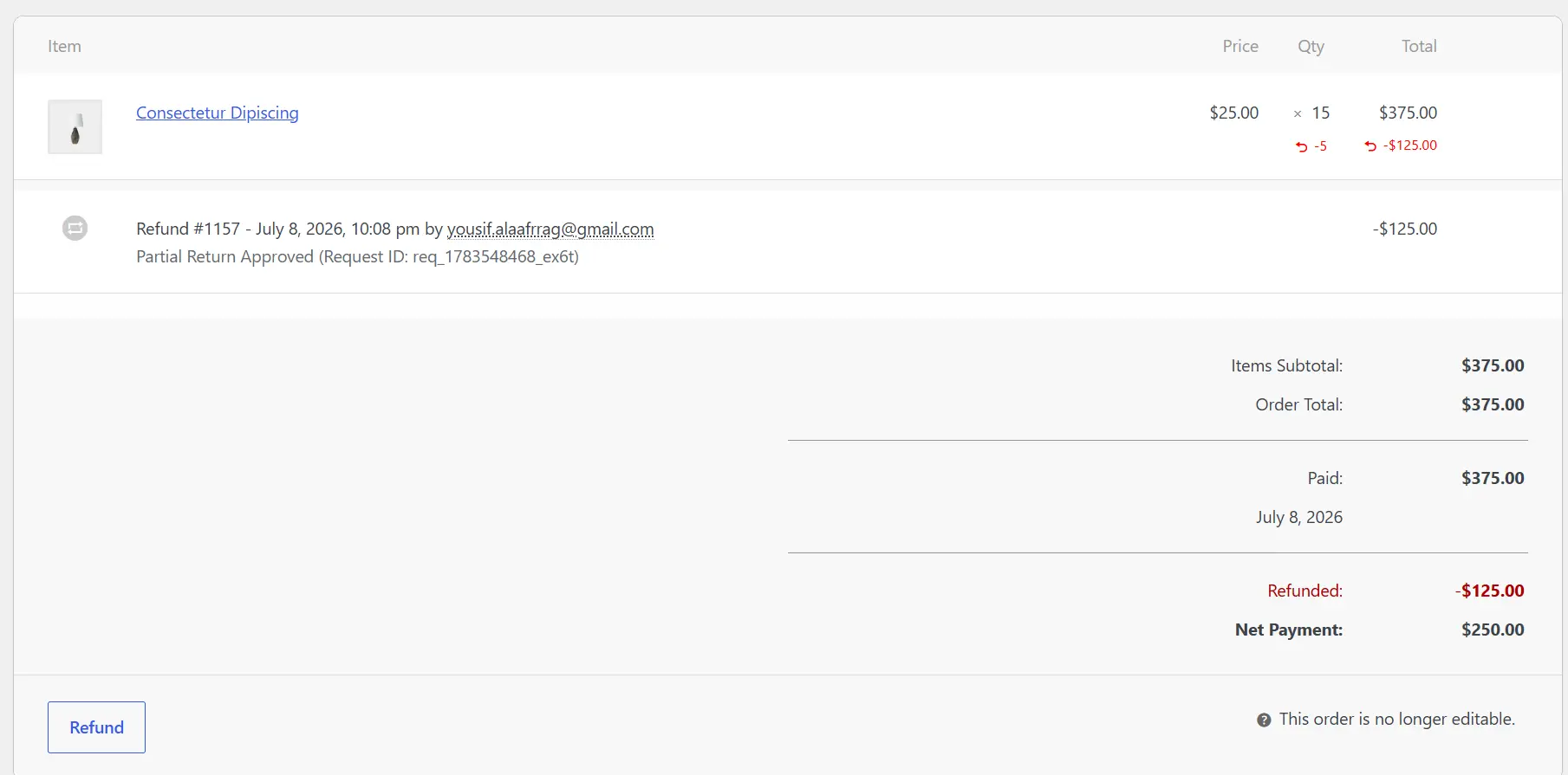 Bespoke Partial Returns Manager Screenshot